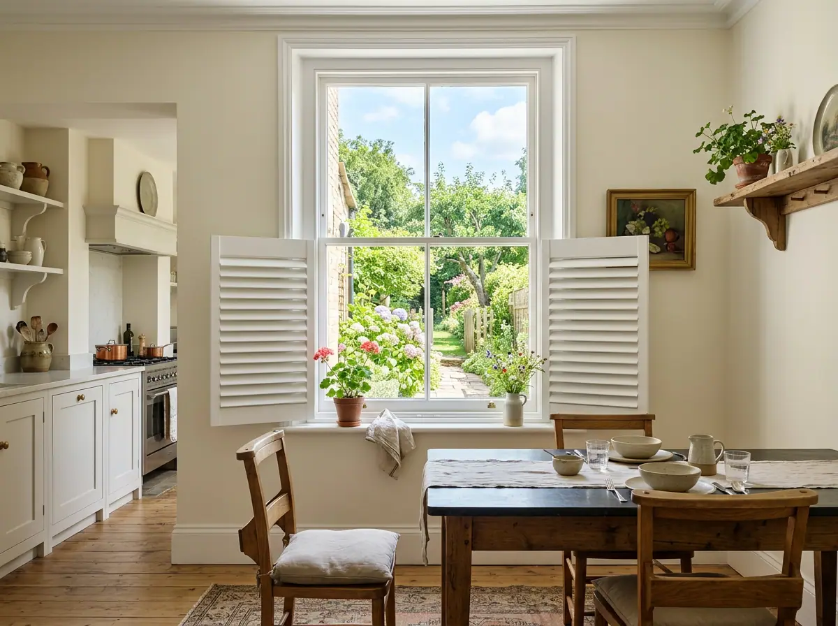 Café style shutters on the lower half of a sash window